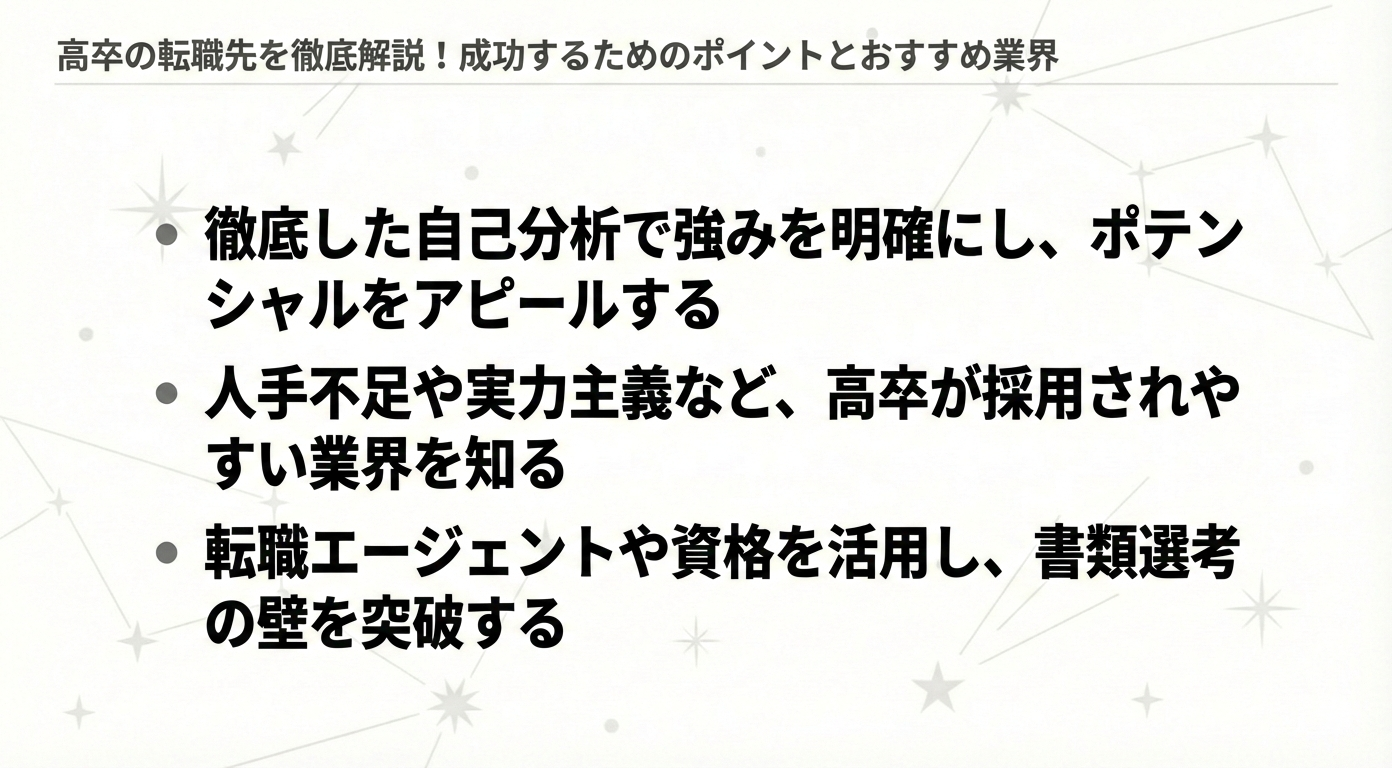 高卒の転職先を徹底解説！成功するためのポイントとおすすめ業界