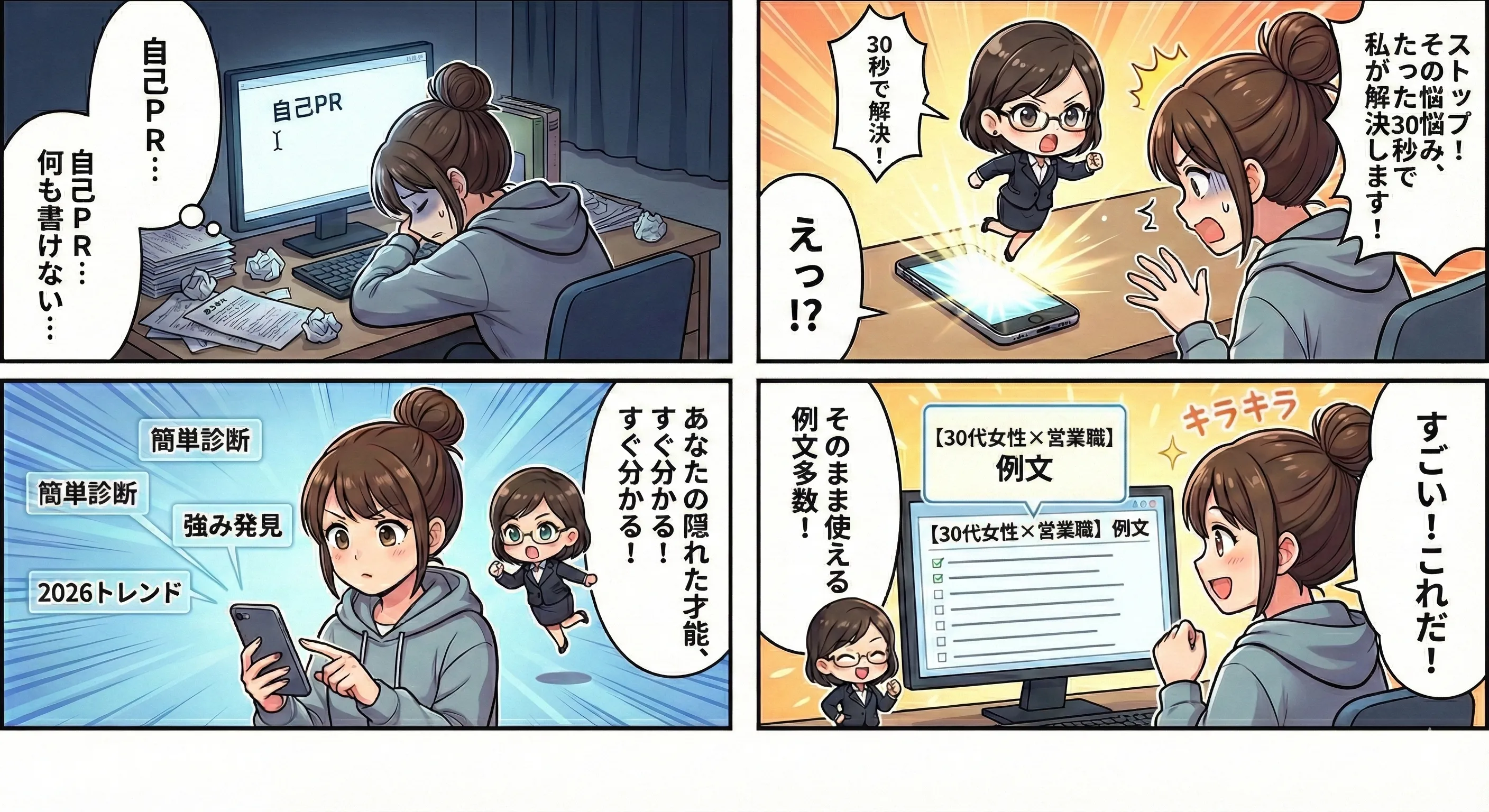 【自己PR診断】3タップで「受かる」強みを発見！年代別×職種別の例文30選【完全版】