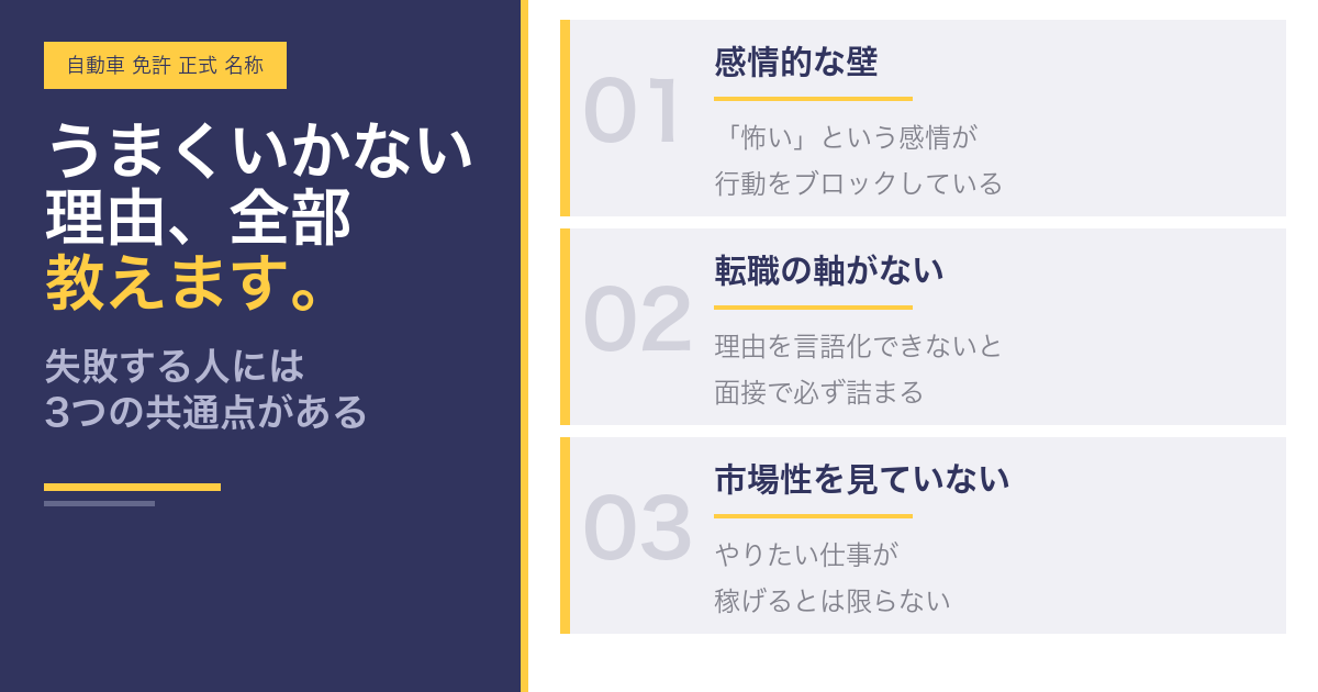自動車免許の正式名称のように、未経験転職の軸が曖昧だと何が問題か？